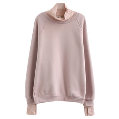 High-Neck Solid Loose Sweatshirt