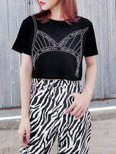 Women Letter Print Hollow Loose High Waist T-Shirt