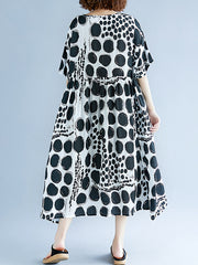 Women Round Neck Print Loose Casual Slimming Dress