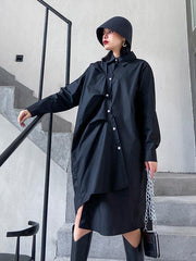 Solid Color Cropped Pleated Shirt Dress