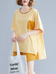 Two-Pieces Striped Short-Sleeved And Shorts Suit