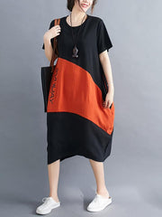 Loose Contrast Color Comfortable Midi Dress