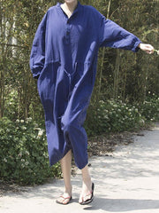 Simple&Clean Purplish-blue Lace-up Loose Long Dress