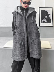 Women Hooded Color Matching Casual Vest