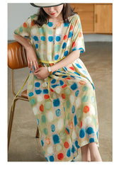 Retro Polka Dot Print Loose Midi Dress