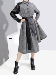 Plaid Woolen Stitching Cropped Midi Dress