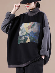 Split-Joint High-Neck Printed Sweatshirt