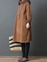 Loose Corduroy High-neck Sweatshirt Dress
