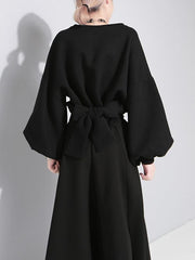 Bandage Bow-Knot Lantern Sleeves Sweatshirt