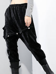 Women Zipper Elastic Waist Casual Pants