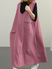 Loose Solid Color V Neck Sleeveless Maxi Dress