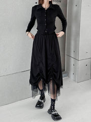 Roomy Drawstring Gauze Pleated Skirts