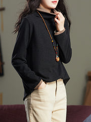 Women High Neck Retro Pullover Bottoming Shirt