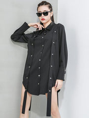 Solid Color Cropped Button Decoration Shirt