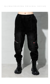 Solid Color Elastic Waist Sports Cropped Pants