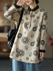 Women Retro Loose Pullover Print Casual Shirt