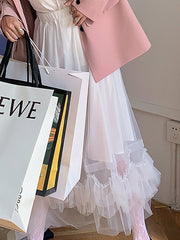 Women Soild Color Sweet Puffy Mesh Skirt