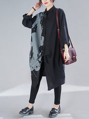 Women Large Size Long Sleeves Printed Blouse Dress