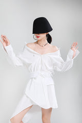 Women Strapless Asymmetric Long Sleeve Dress