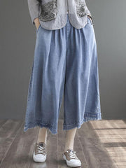 Artistic Fringed With Pocket Wide Leg Jean Pants Bottoms