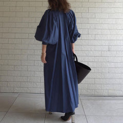 Loose V Neck Lantern Sleeve Maxi Dress