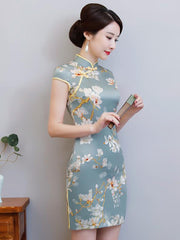 Stand Collar Slant Opening Short Cheongsam