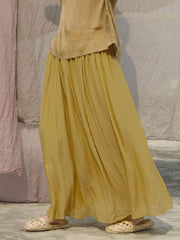 Ginger Yellow Elastic Waist Ice Silk Pleated Skirt