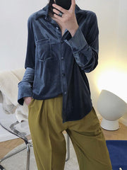Trendy Loose Long Sleeve Velvet Shirt