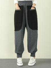 Women Color Block Pocket Brushed Casual Pants