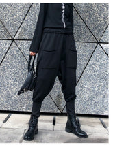 Black Solid High Waist Harem Pants