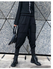 Black Solid High Waist Harem Pants