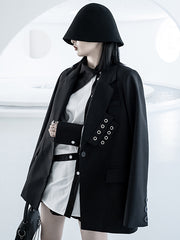 Women Irregular Contrasting Color Large Lapel Collar Casual Shirt