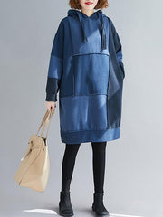 Loose Color-Block Velvet Long Hoodie