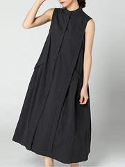 Round Neck Stitching Solid Color Sleeveless Loose Casual Dress