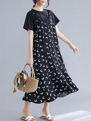 New Split-Joint Printed Lace Chiffon Dress