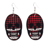 Red Plaid Skull Earrings