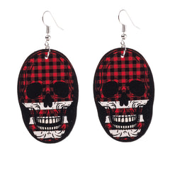Red Plaid Skull Earrings