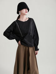 Loose Solid Color Puff Sleeve Sweatshirt