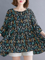 Letter Print Round Neck Short Sleeve Casual Shirt