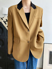 Contrasting Color Lapels Urban Blazer Outwear