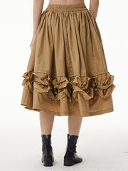 A-Line Roomy Falbala Pleated Pure Color Split-Joint Skirts Bottoms