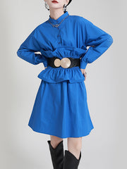 Elastic Ruffled Waist Long Sleeve Dress