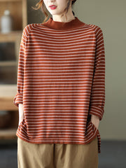 Slouchy Style Round Collar Striped Shirt