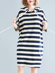 Casual Striped Hoodie Sweatshirt Dress