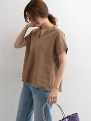 V-Neck Simple Solid Color Loose Casual T-Shirt
