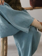 Casual Solid Denim Wide Leg Pants