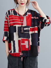 Printed V-Neck Loose Plus Size T-Shirt