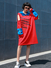 Loose Hooded Color-Blocking Letter Printed Sweatshirt