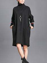 Half High Collar Half Sleeve With Necklace Midi Dress