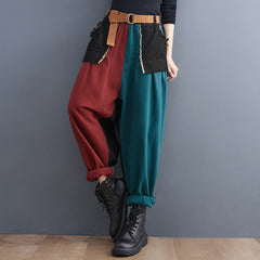 Large Size Loose Personality Stitching Denim Harem Pants